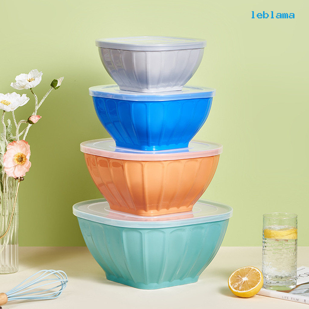 [LBA] 方形帶蓋塑膠碗 桌面沙拉水果整理碗廚房配料攪拌儲物碗