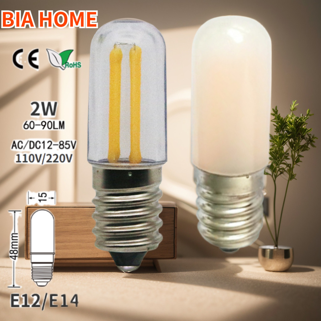Bia LED 可調燈絲燈泡,E12/E14,2W 冰箱燈,12V,110V,220V,定制指示燈,2200K,2700