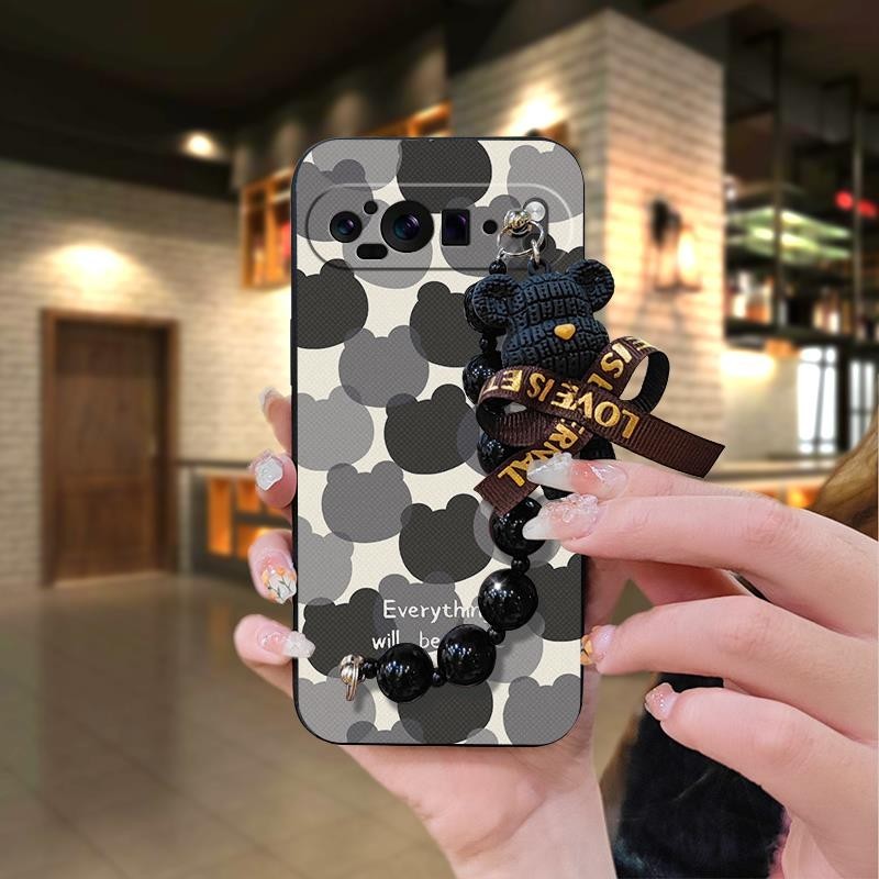 谷歌Pixel9 Pro/Google9 Pro手機殼黑珍珠掛飾個性簡約防塵卡通趣味創意奢華可愛軟殼潮流高檔液態硅膠