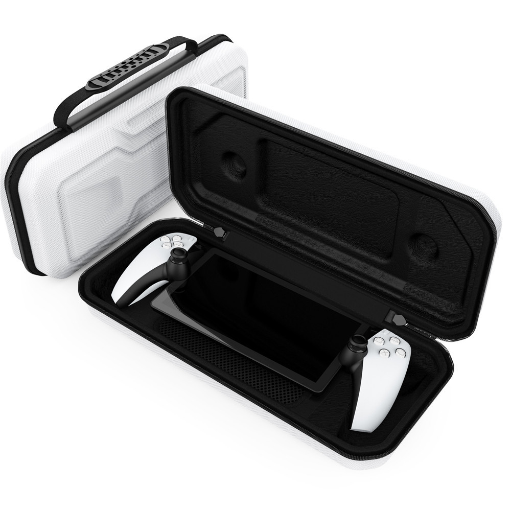 適用於PS5 Portal遊戲機配件白色收納包便攜式收納盒 EVA 硬殼防震保護帶手柄旅行包