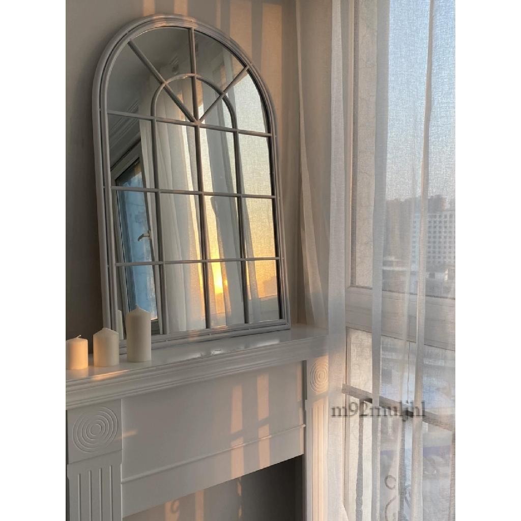 牆面裝飾掛鏡框歐式復古鐵藝假窗鏡壁飾圓弧窗戶床頭掛飾壁景客廳