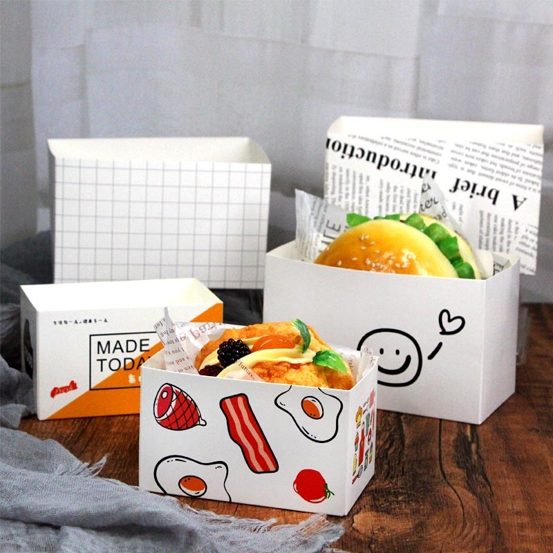 【現貨】【三明治包裝盒】韓國 三明治盒 滑蛋 厚蛋燒 吐司 紙託 早餐 打包盒 手握 麵包 蛋糕 包裝盒子