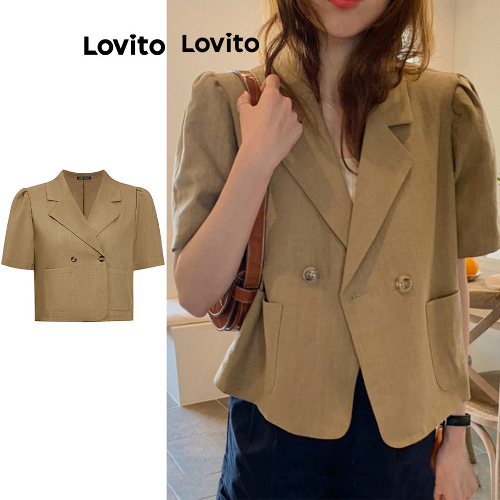 Lovito 女休閒素色羈扣口袋西裝外套 L73AD035