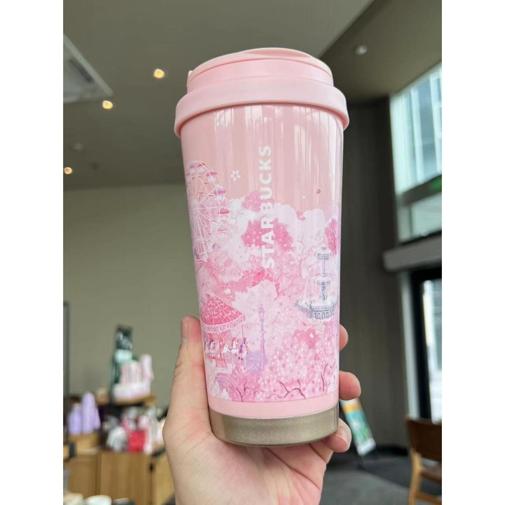 【现貨】星巴克艾瑪保溫杯 473ml粉色櫻花噴泉寬口不鏽鋼隨行杯送女生禮物
