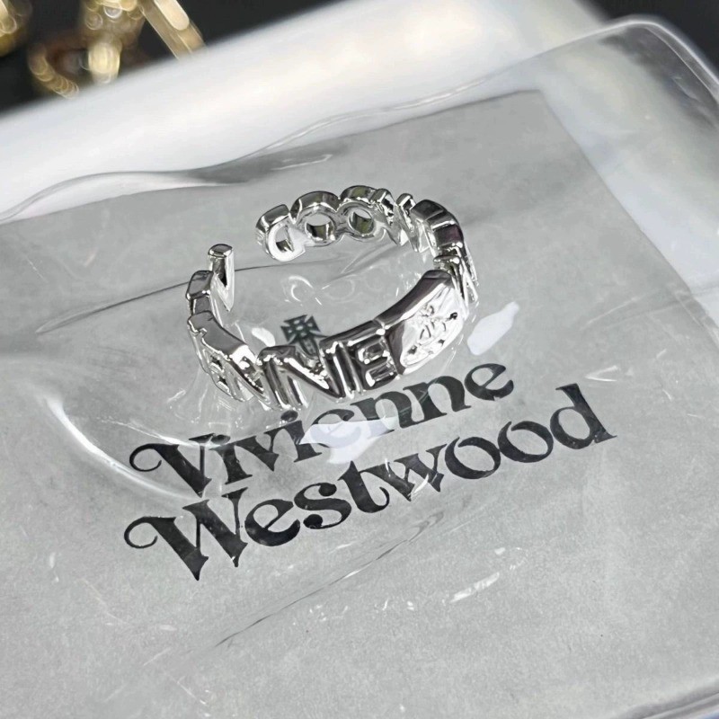 Vivienne Westwood 朋克鏤空字母情侶開口戒指土星寬戒指