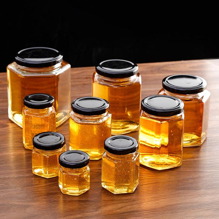 現貨【玻璃瓶】玻璃 密封罐 蜂蜜罐 果醬白砂糖密封有蓋儲物罐 家用蜂蜜六角果醬瓶子