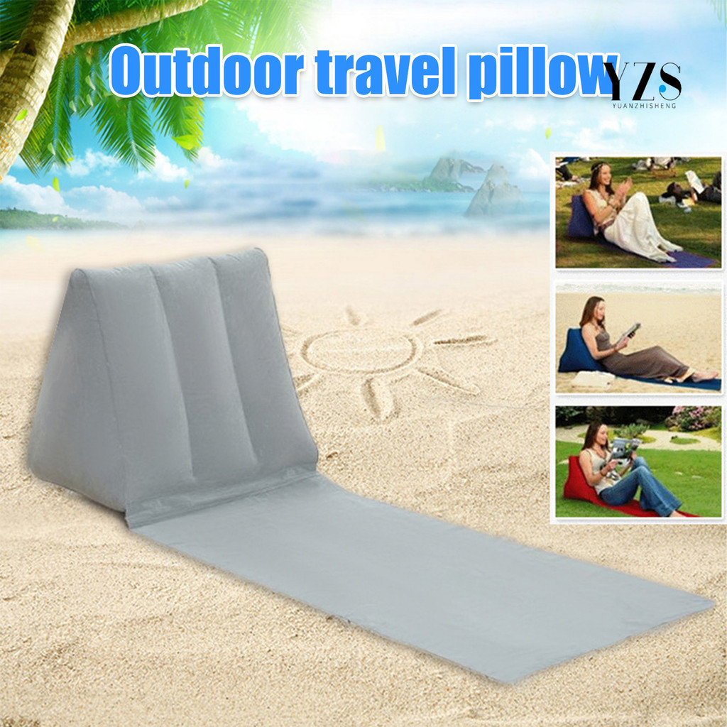 [登拓運動]戶外旅行充氣三角靠墊 PVC植絨充氣沙灘枕 三角靠枕