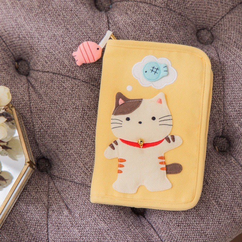 臺灣啵啵貓卡拉包零錢包棉布線包包置物包黃色卡通貓收納包便攜式