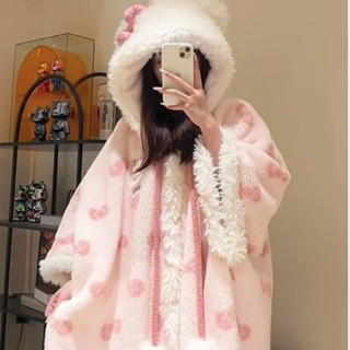 斗篷睡衣 甜美可愛保暖加厚秋冬季 女 連帽披肩睡袍 珊瑚絨睡衣 大尺碼 情侶睡衣 睡衣 睡褲 家居服 保暖 韻慧