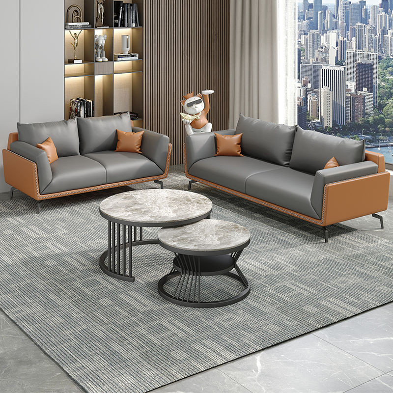 新款辦公室沙發真皮商務接待老闆辦公會客區現代沙發茶幾組合套裝