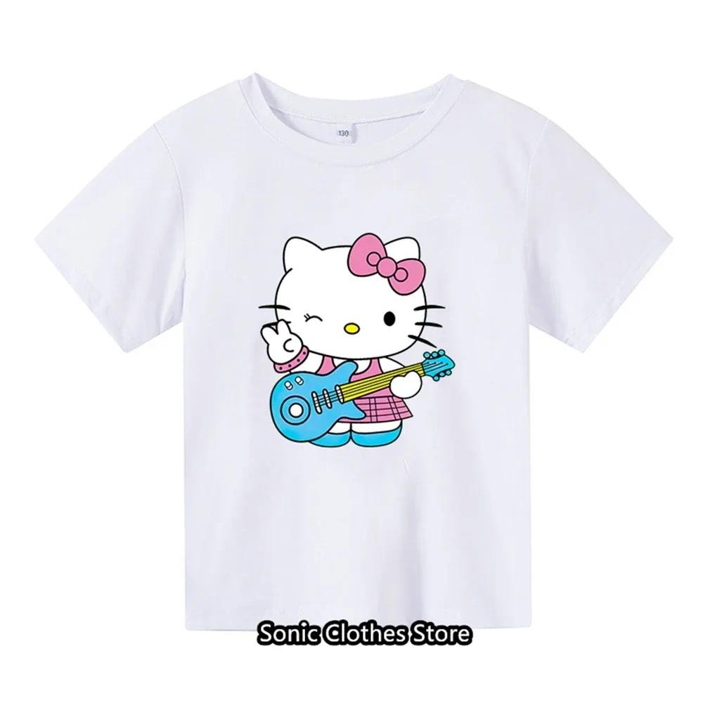 3-14歲兒童短袖t恤卡通hello Kitty T恤套裝女孩上衣兒童男嬰衣服聲波衣服