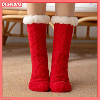 Bluelans 1 雙地板襪彈力加厚中小腿防滑矽膠絨毛保暖舒適冬季保暖女式室內拖鞋家用睡襪
