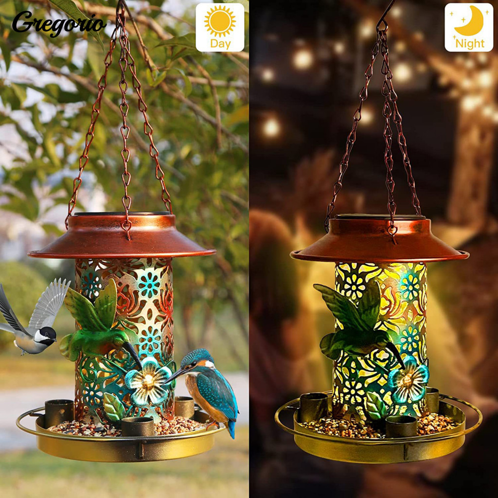 蜂鳥食物架太陽能餵鳥器美麗的太陽能蜂鳥餵食器燈籠用於花園裝飾燈空心圖案設計鳥食架