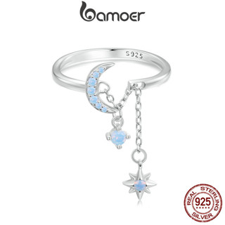 Bamoer 925 純銀戒指星月鏈設計精美時尚女式首飾禮物