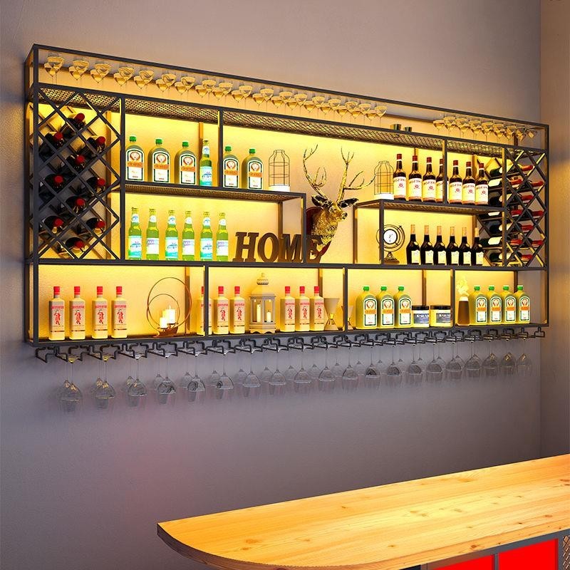 酒吧吧台酒櫃置物架 餐廳簡約牆上菱形酒櫃 壁掛式紅酒架子展示架