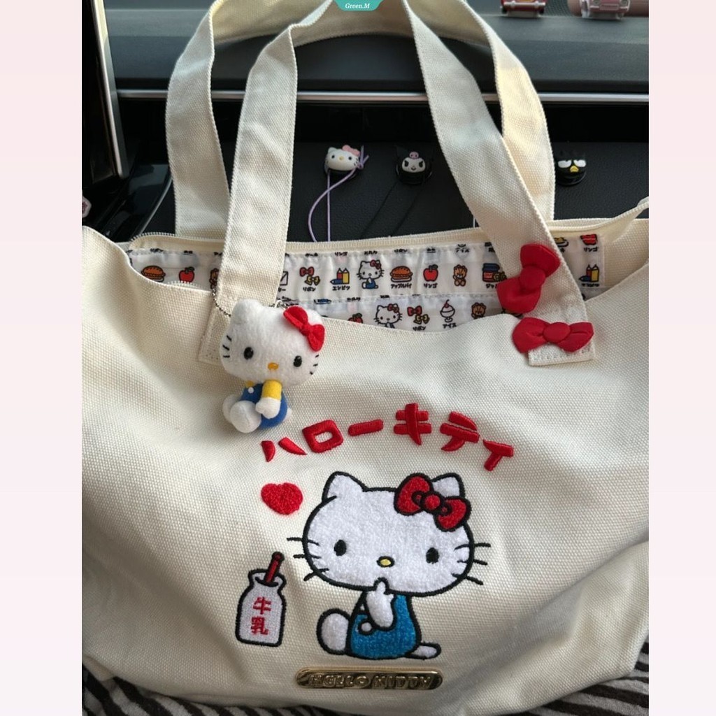 三麗鷗 Hello Kitty 可愛刺繡帆布手提包單肩包大容量便攜購物袋托特包 [GM]