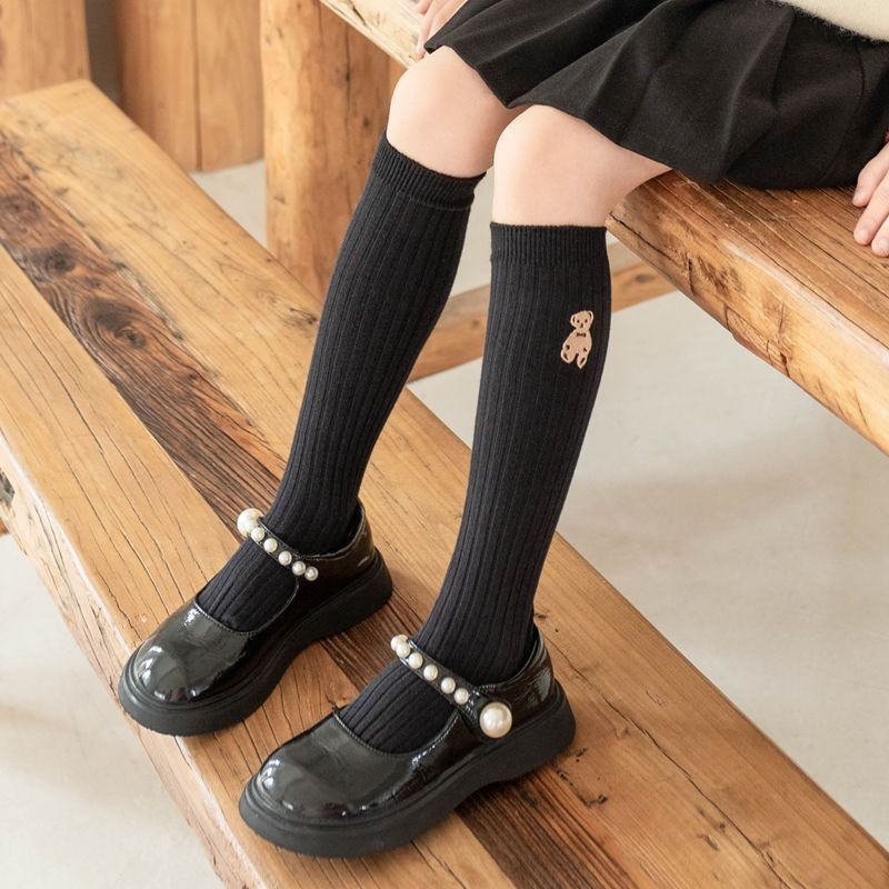 女童韓版刺繡小熊襪絲襪兒童學院風大腿高筒襪兒童蹣跚學步寶寶棉襪