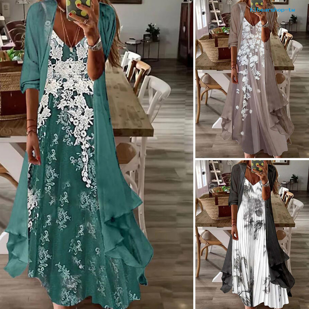 [HIBE] 夏季女裝印花度假吊帶長裙印度風大擺裙兩件套洋裝
