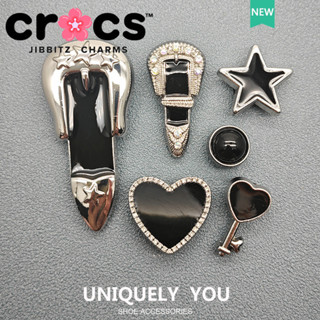 metal crocs jibbitz charm 黑色金屬 鞋釦 黑珍珠 愛心 時尚鞋附件