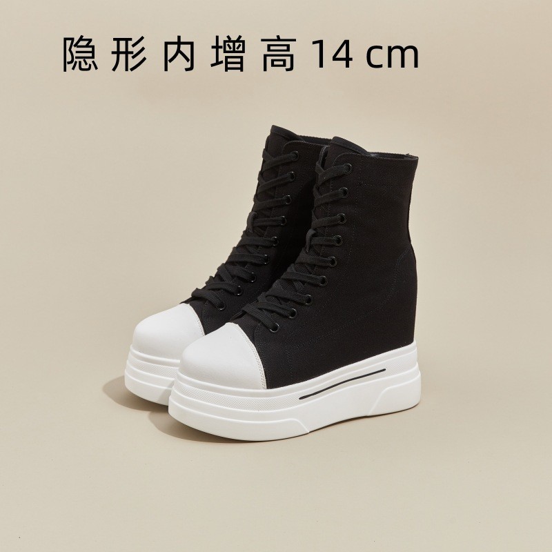 韓版帆布鞋女14CM隱形內增高女鞋超輕厚底透氣鞋子2024小個子福音