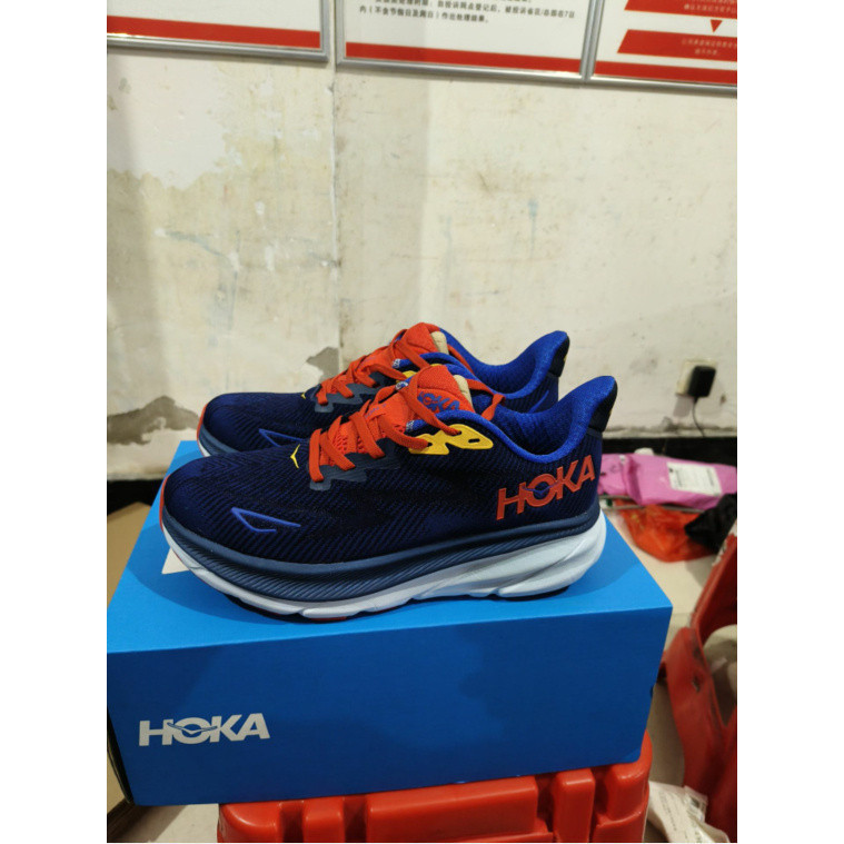 Hoka ONE ONE Clifton 9 深藍紅減震跑鞋運動鞋