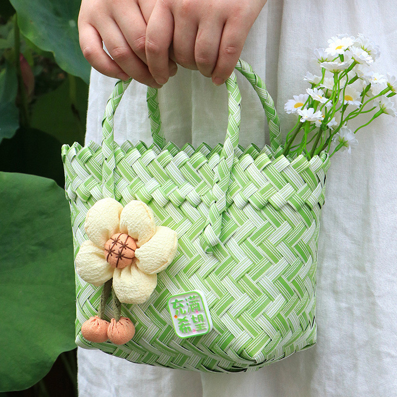 卡通菜籃子 母親節禮物 燙金 塑膠 編織籃 創意 禮品 包裝袋 伴手禮 生日 節日 禮品袋