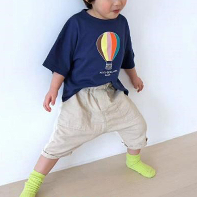 ins兒童夏季新款上衣 簡約韓版可愛熱氣球印花男女童棉質短袖T恤2