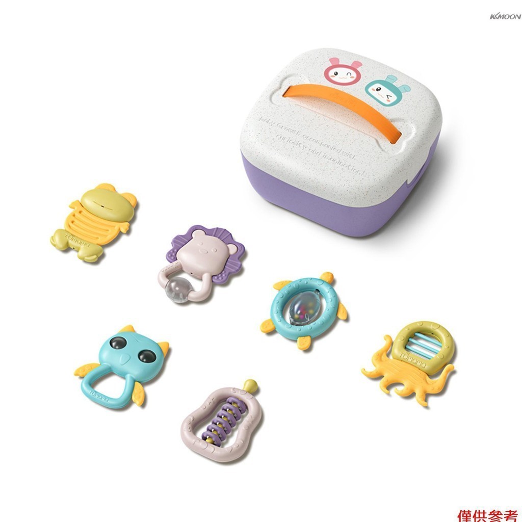 嬰兒搖鈴牙膠玩具套裝抓握玩具旋轉搖鈴出牙玩具帶儲物盒 0-12 個月嬰兒音樂早教
