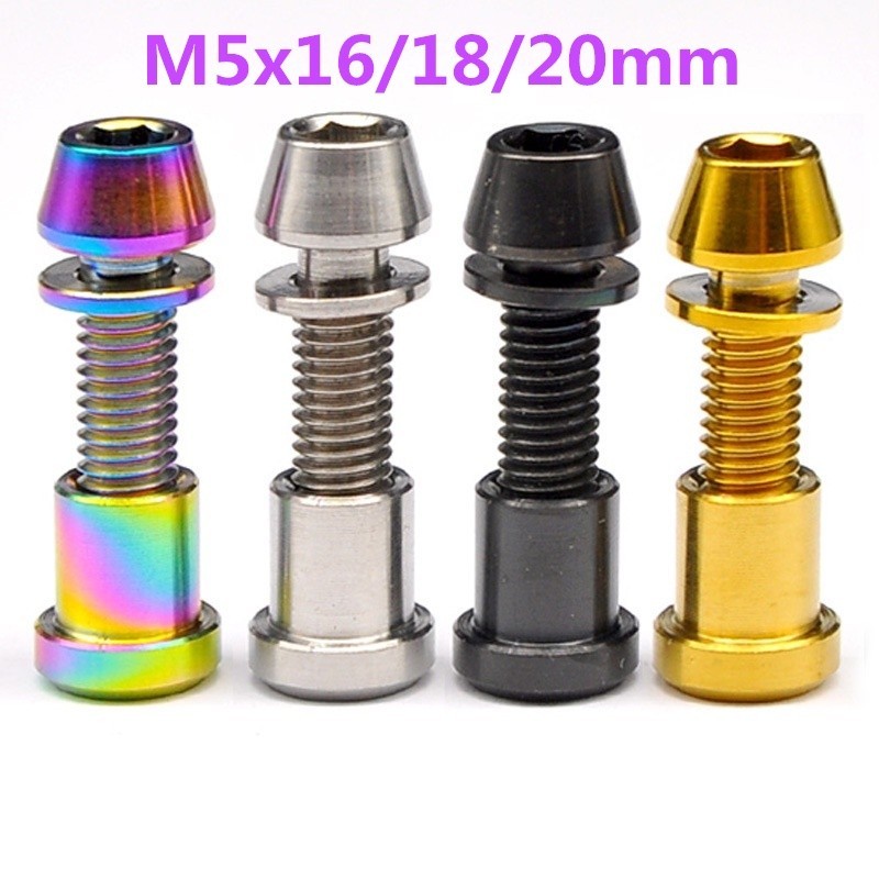 2 件鈦螺栓 M5x16 18 20mm 六角頭螺釘帶墊圈 + 鈦螺母 M5 用於 MTB 公路自行車 3T 把立叉鎖螺