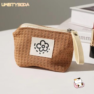UMISTYSODA小零錢包,拉鍊花的迷你化妝包,新的方塊柔軟的聚酯纖維口紅耳機鑰匙收納袋