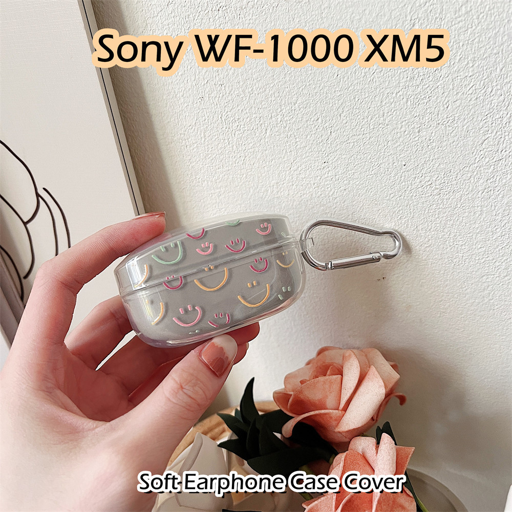 【潮流正面】適用於索尼WF-1000 Xm5 手機殼卡通笑臉圖案軟矽膠耳機殼外殼保護套