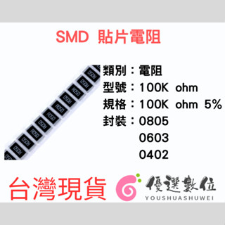 【U+shop】 40個-100K ohm 5% SMD電阻 0805 0603 0402