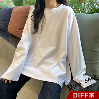 【現貨速發】 【DIFF】韓版開叉素色寬鬆長袖上衣 女裝 衣服 寬鬆上衣 顯瘦上衣 長袖t恤 冬裝 素T【W185】