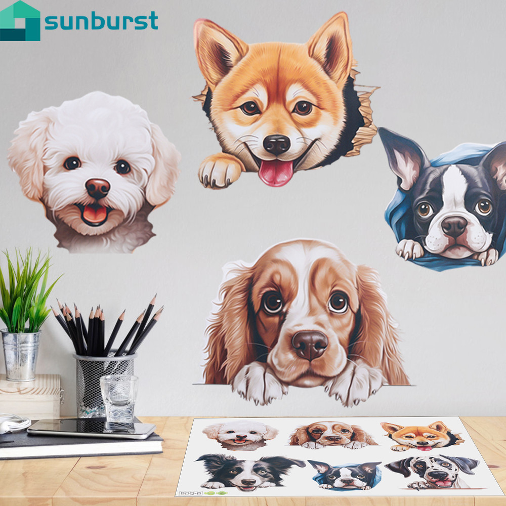 6 件/套 3D 動物海報壁畫 - 狗貼紙 - 可拆卸壁紙貼紙 - 自粘、防刮、防水 - 牆貼 - 臥室牆壁藝術貼花 -