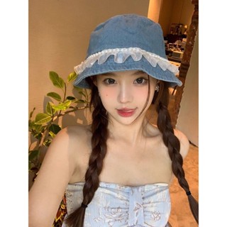 XYJ 精緻好物蕾絲牛仔盆帽仙氣漁夫帽珍珠春秋防曬百搭水桶帽子女