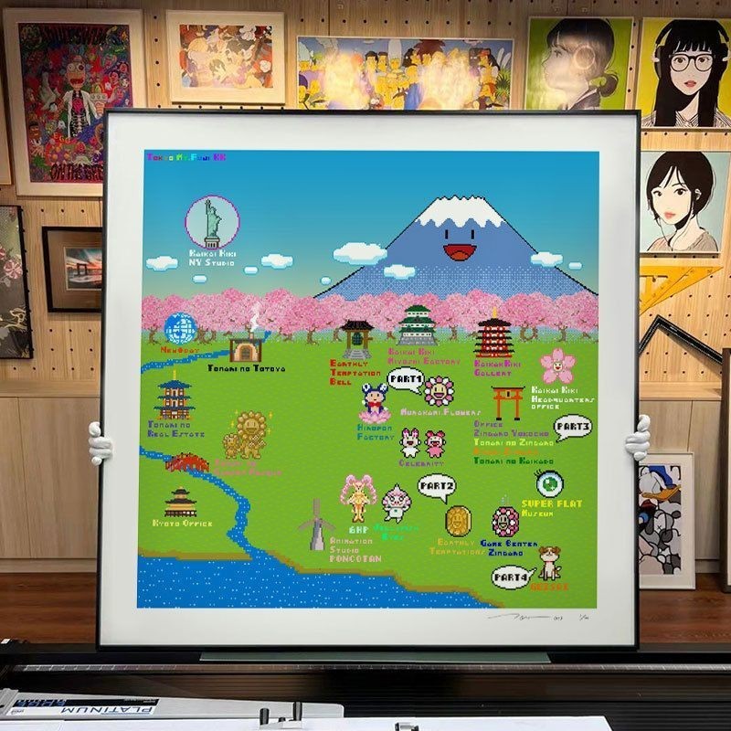 富士山裝飾畫NFT像素潮流藝術版畫櫻花國圖案臥室客廳牆面掛畫