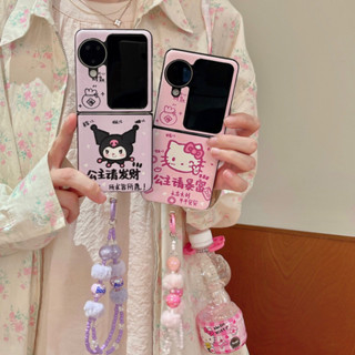 公主請發財 Hello Kitty Kuromi 手鍊腕帶鏈 PU 皮革硬 PC 防震手機殼適用於 OPPO Find