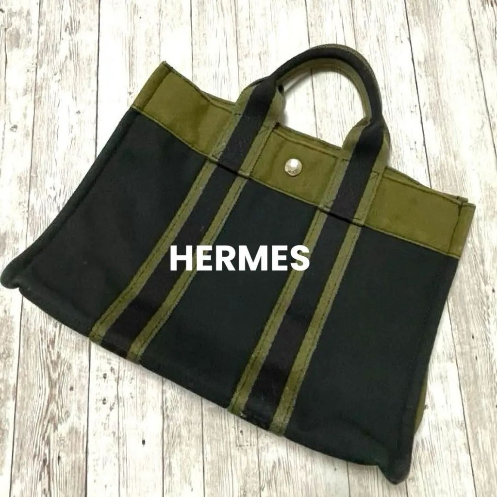HERMES 愛馬仕 托特包 Herline Profil 綠色 黑色 日本直送 二手