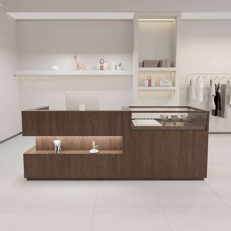 服裝店吧台桌飾品店收銀台展示櫃諮詢櫃檯美容院玻璃前台桌接待台 櫃檯 前台 接待台 收銀台 咨詢臺 服裝店 店鋪 商用
