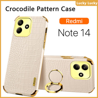 皮革 Redmi Note 14 手機殼 Note 14 Pro 5G 柔軟防震鱷魚紋指環支架支架全保護相機鍍金超薄