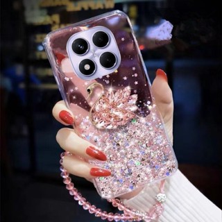 Redmi Note 14 Pro +14Pro+ 5G 時尚星空閃亮透明手機殼帶閃光天鵝+水晶手鍊 TPU 矽膠軟殼