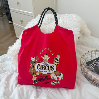 💯台灣出貨#日係自製ball chain環保購物袋尼龍佈刺繡花手提帆佈包尼龍購物