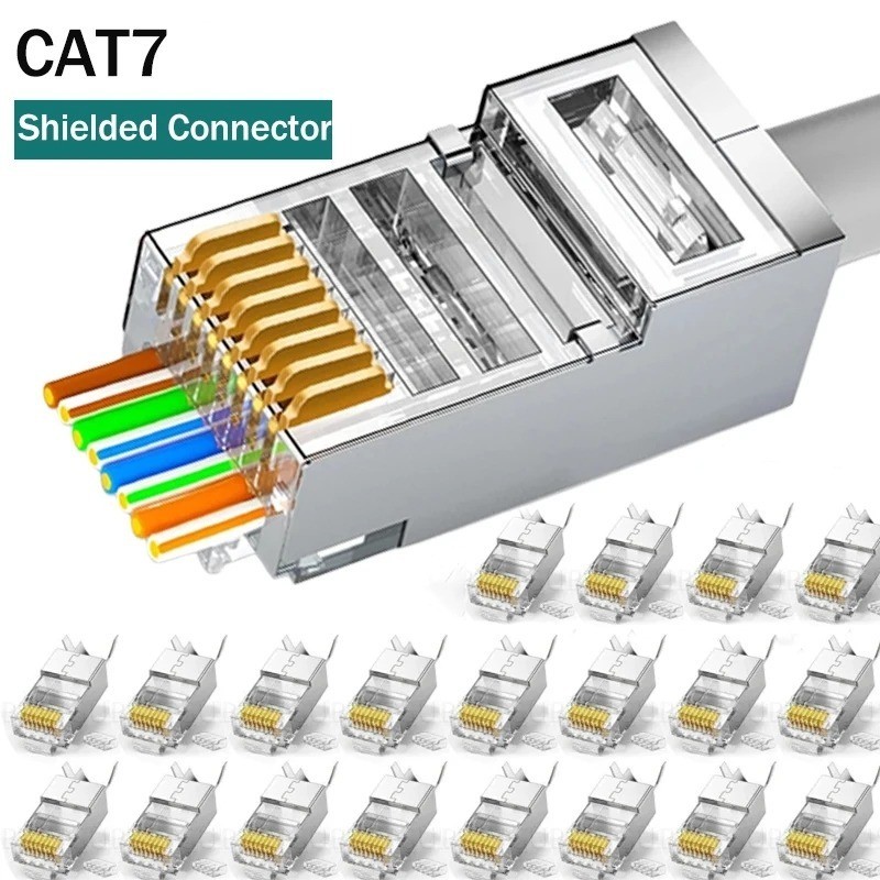 直通 RJ45 - Cat7 屏蔽連接器 - 8P8C 水晶頭 - 水晶端鍍金 - UTP 以太網模塊化插頭 - 微米