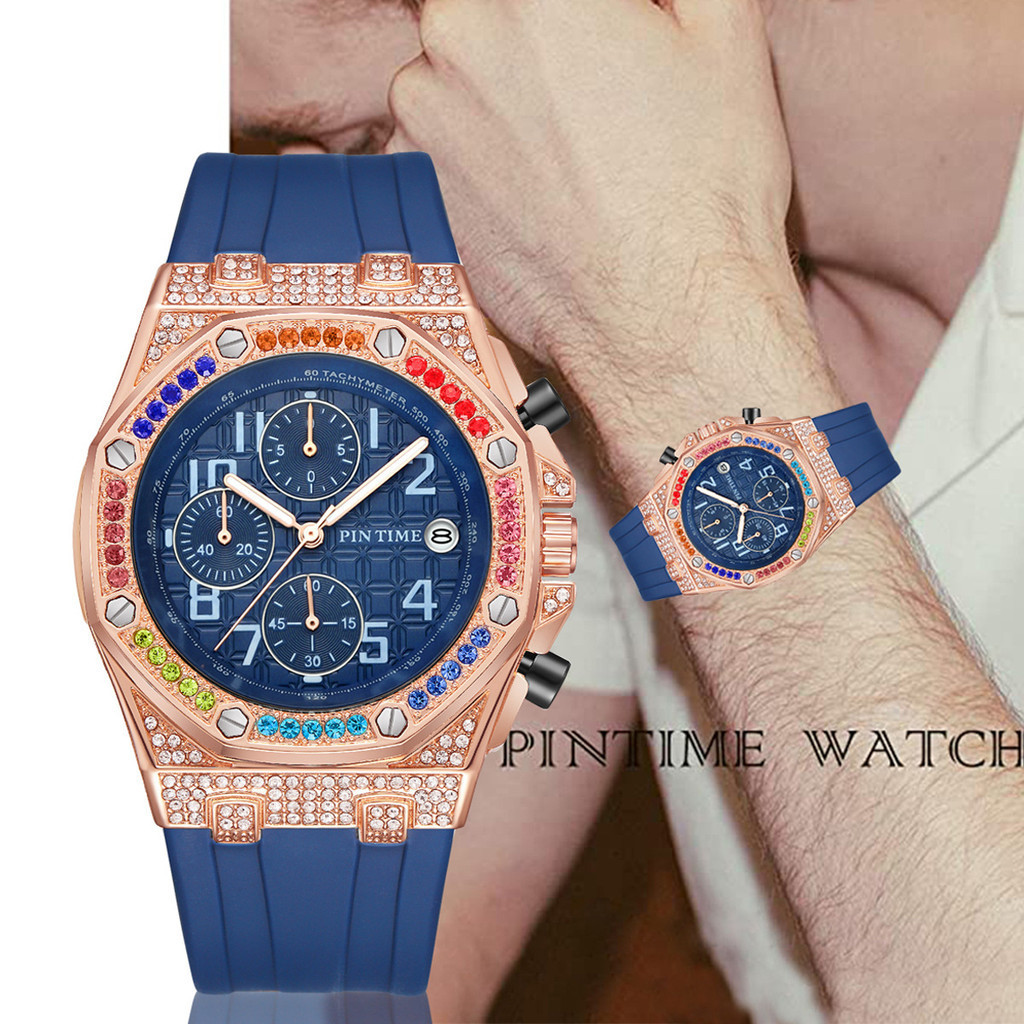 PINTIME品牌 A2721 滿天星 多功能 六針 日曆 防水 石英 高級男士手錶
