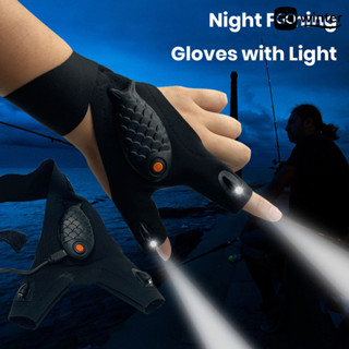 [戶外漁具]led手電筒發光釣魚手套 修理照明手指燈戶外充電半指夜釣手套