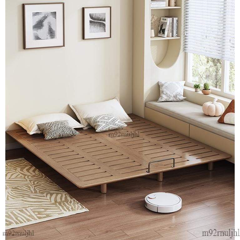 全實木無床頭床架懸浮床現代簡約小戶型齊邊床省空間北歐榻榻米床床架 懸浮床 鐵架床 單人床