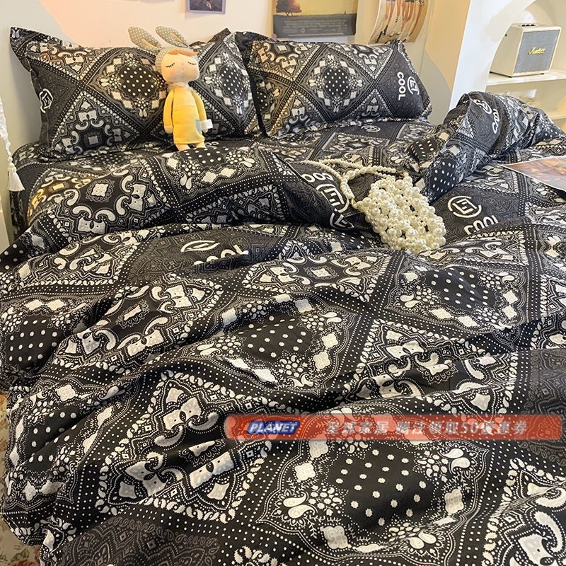 【免運】韓國時尚潮牌印花 床包組 四件組 單人加大床單 雙人被單 特大床罩 被套枕頭套 保潔墊 舒柔棉 適合裸睡 HAK