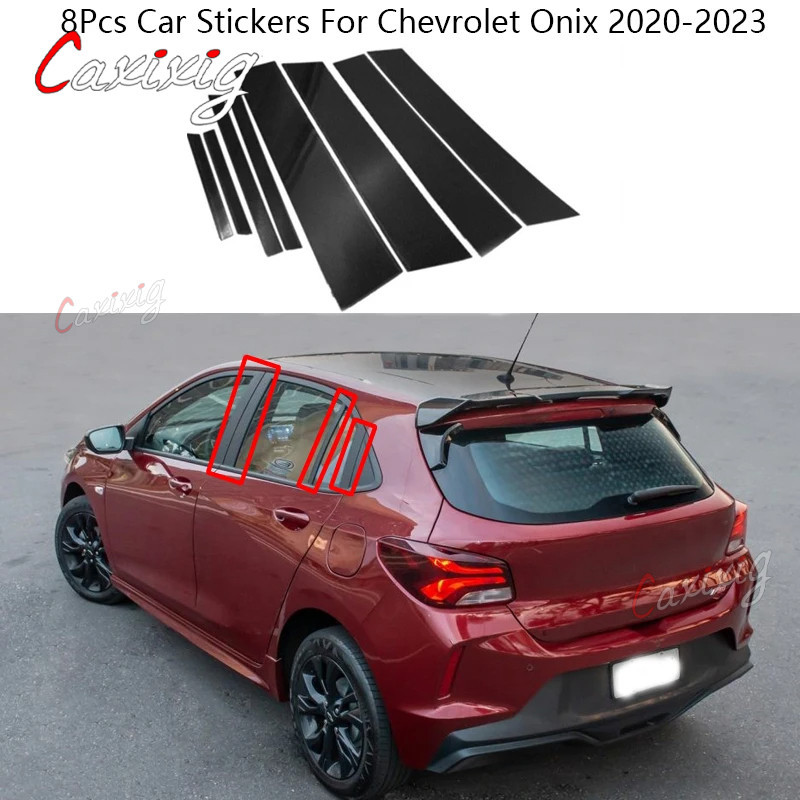 8 件裝雪佛蘭 Onix 2020-2023 年車窗裝飾蓋 BC 柱貼紙鉻裝飾的汽車柱柱裝飾蓋