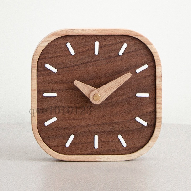 黑桃木小時鐘 創意檯鐘 裝飾精緻小擺件 北歐簡約鐘錶 房間客廳廚房小時鐘 木質鐘錶 簡約復古著飾✔️