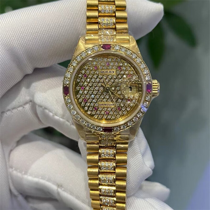 Rolexx Watches 女裝日誌型69178後鑲鑽18K黃金自動機械女表